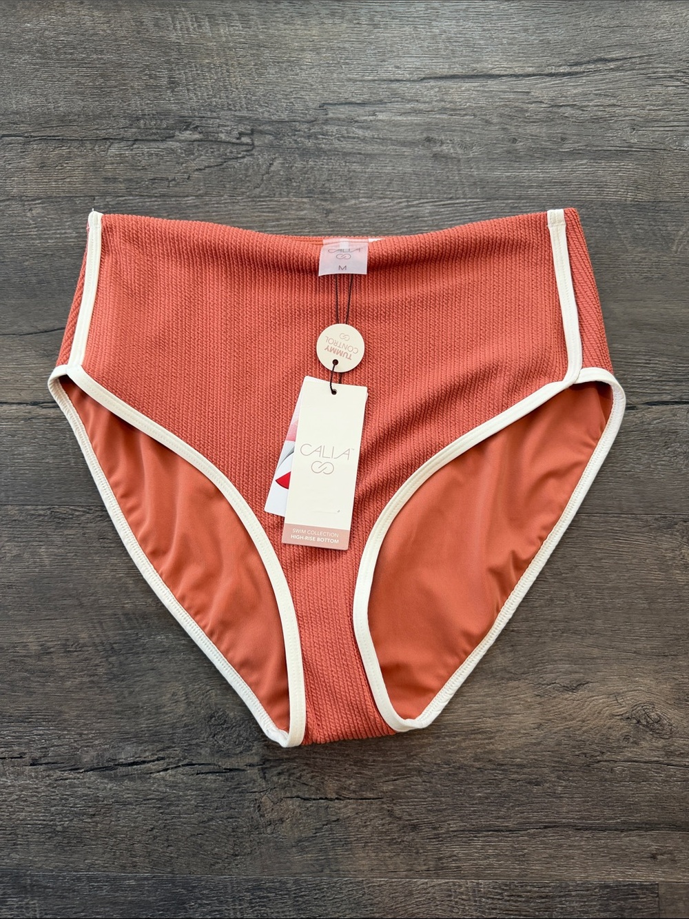 CALIA by Carrie Underwood Medium High-Rise Terracotta/Rust Ribbed Swim Bikini